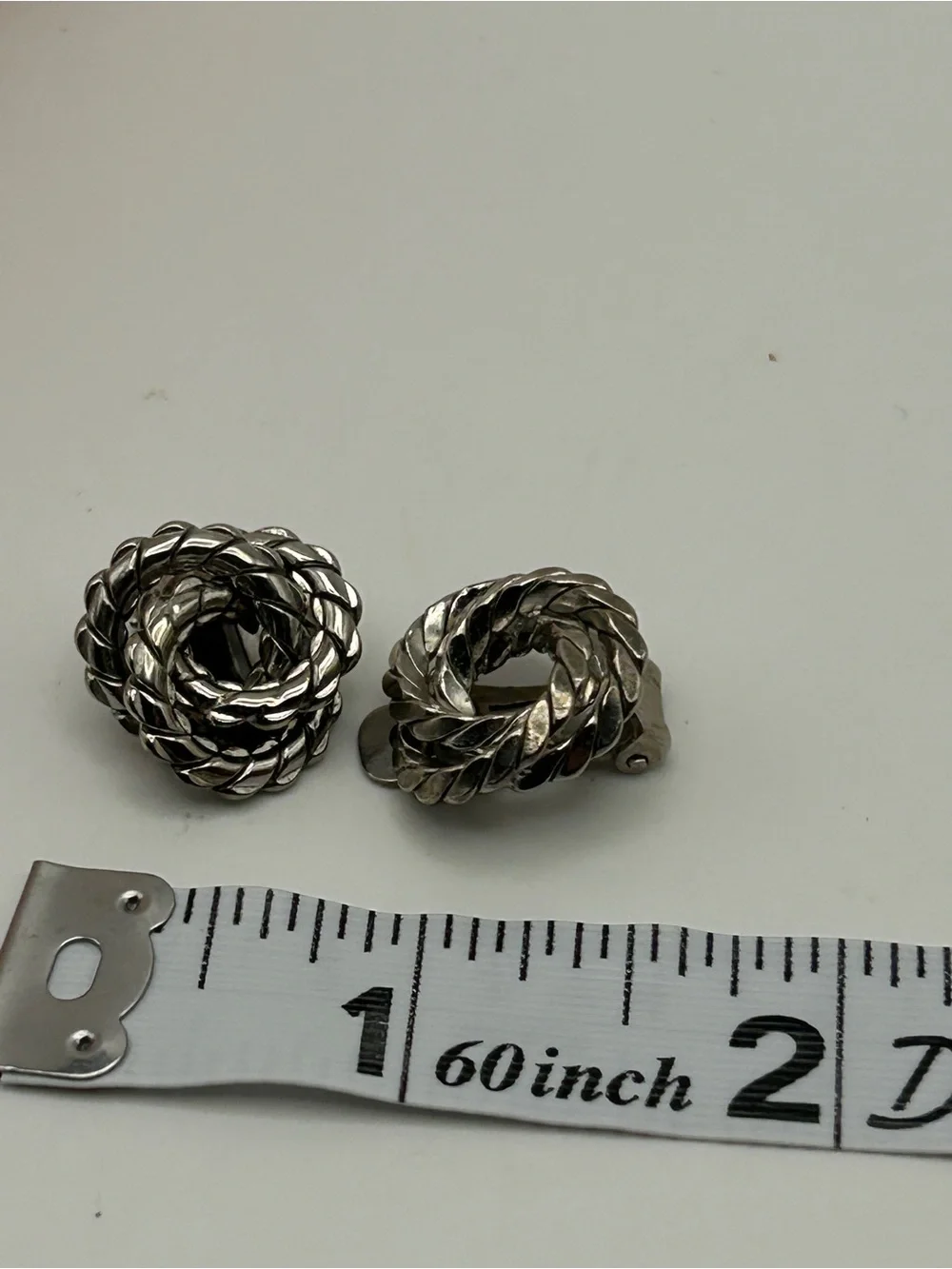 Vintage Silver Tone Rope Knot Clip On Earrings